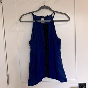 NWT Blue with black lace high neck blouse